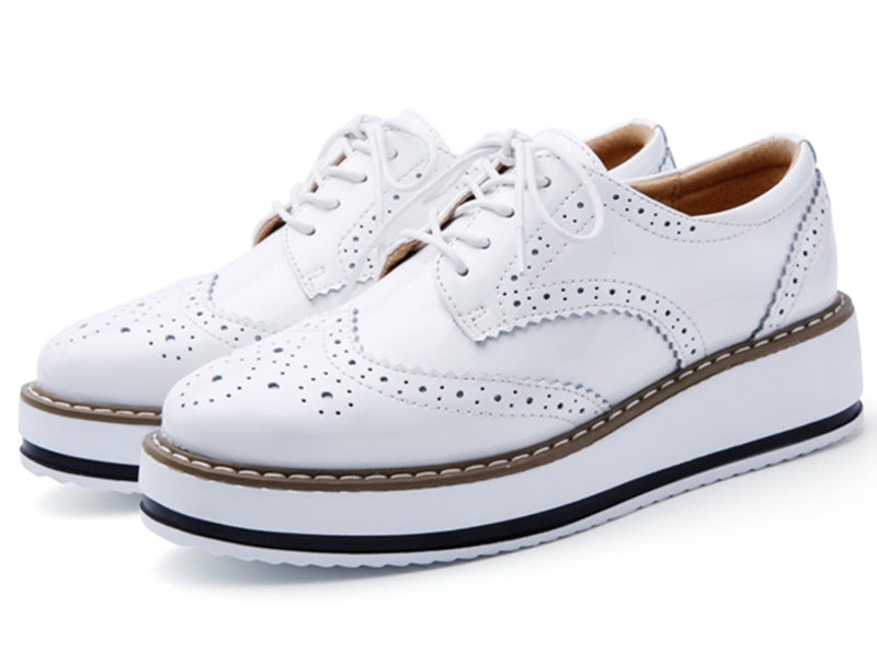 DADAWEN Women's Platform Lace-Up Wingtips Square Toe Oxfords Shoe White US Size 9/Asia Size 41/25.5cm - Image 2